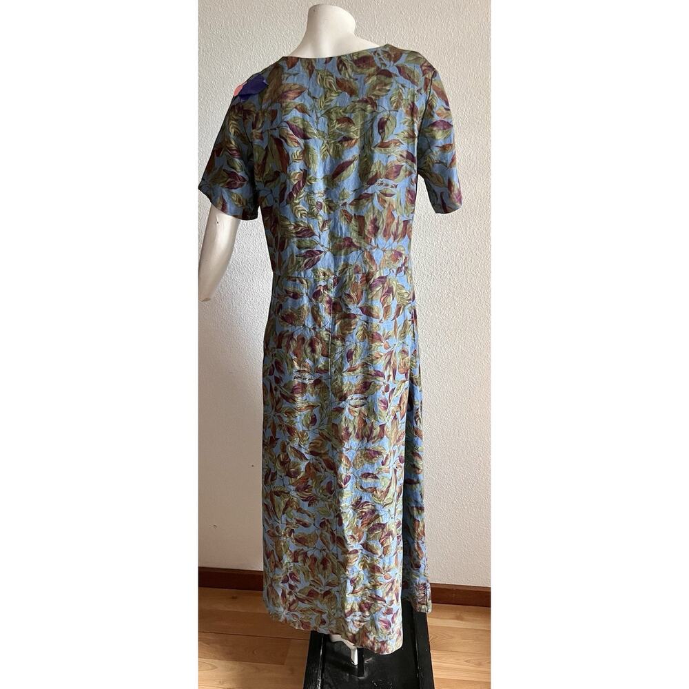 VTG Tom Tom California 100% Linen Maxi Dress S Periwinkle Floral Cottagecore USA - Picture 9 of 16